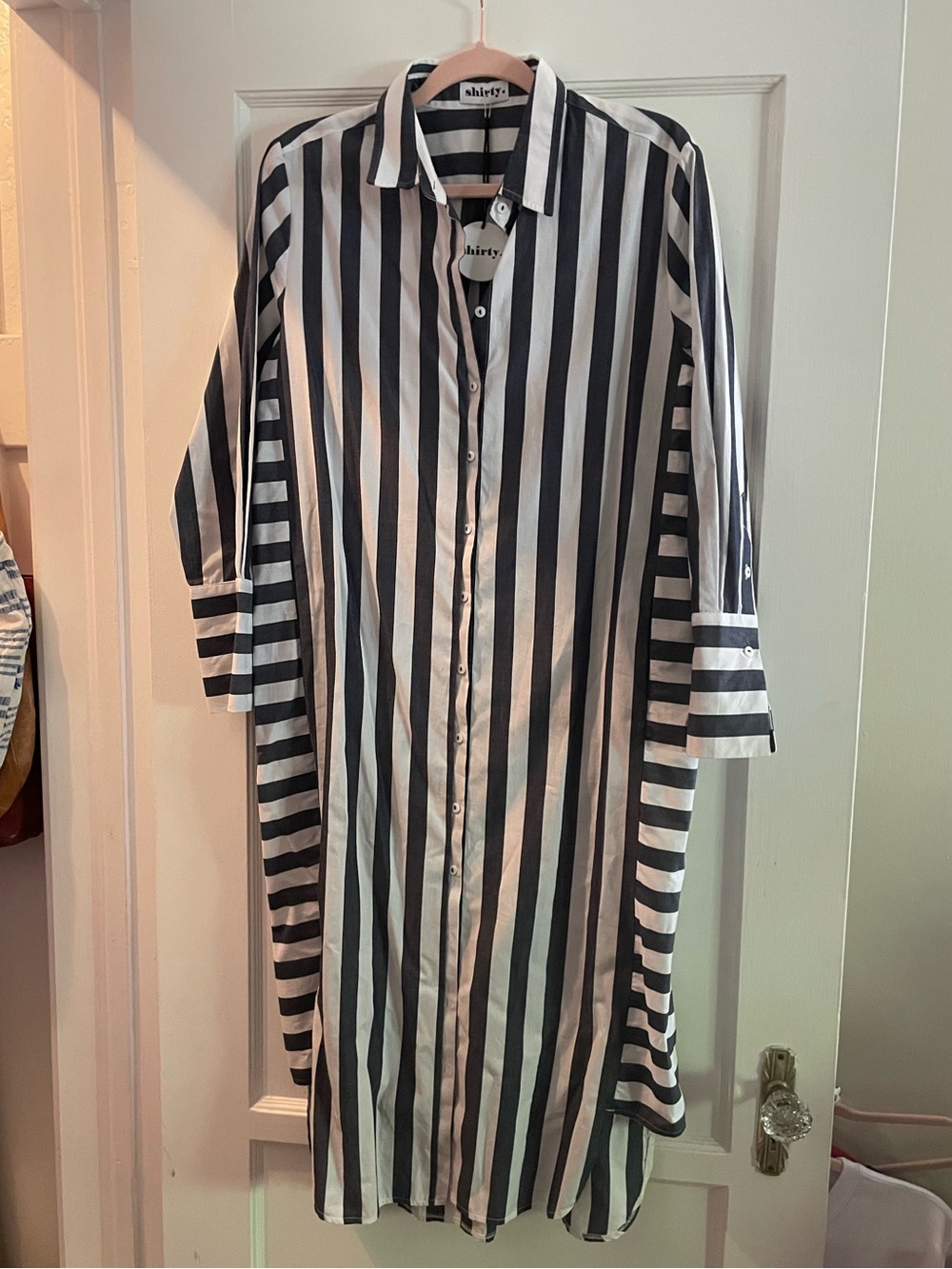 Shirty Luxury Brand Striped Midi Shirt Dress - Black & White - Sz S - NWT - Picture 12 of 12